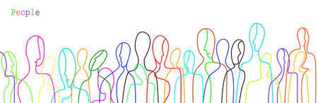 crowd of people in modern creative style, people are different concept, crowd of vivid colored people on the white background,のイラスト素材