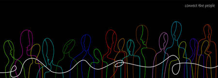 connect the people concept, crowd of vivid colored people connected with one white line, communication creative contemporary idea,のイラスト素材