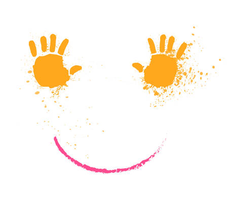 face smile created from orange colored hands, concept positive view,のイラスト素材
