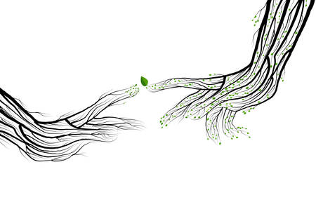 hand two human hand looks like tree branches on the white background, eco concept, eco product,のイラスト素材