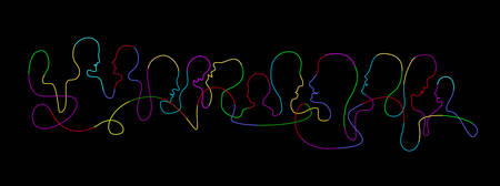 connect the people concept, crowd of vivid colored people connected with each other, communication creative contemporary idea, vectorのイラスト素材