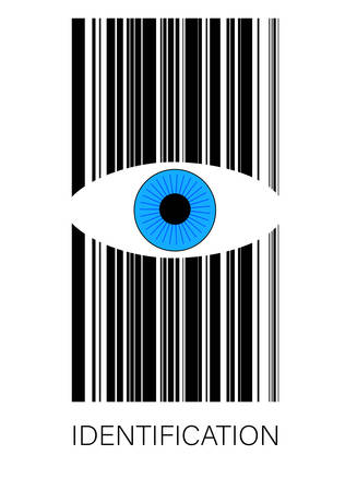 identification concept, eye between barcode, idea of the man checking , customer identification, vectorのイラスト素材