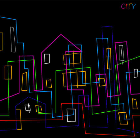city creative concept, vivid colored lines created a city view, contemporary city, simple idea of city night houses,のイラスト素材