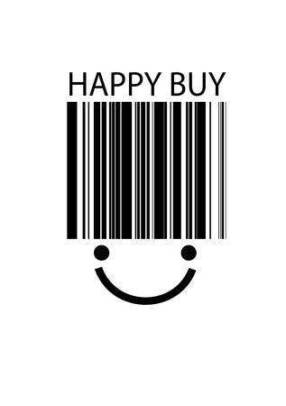 simple concept of posive buying, bar code with smile face on the white background,のイラスト素材