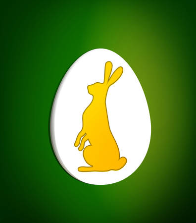 Easter card concept, yellow hare inside the white egg on the greenのイラスト素材
