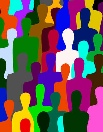 many people, crowd concept, color of inner world of each person, vectorのイラスト素材
