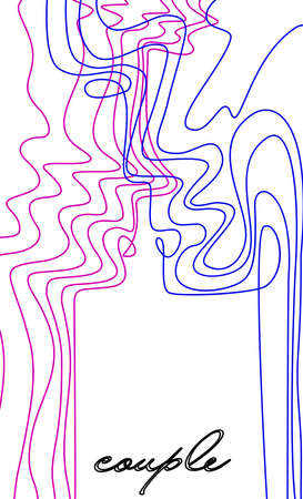 Relationship concept, two vivid colored people look like two line connected with each other, man and woman creative contemporary idea,のイラスト素材