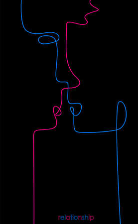 Relationship concept, two vivid colored people look like two line connected with each other, man and woman creative contemporary idea,のイラスト素材