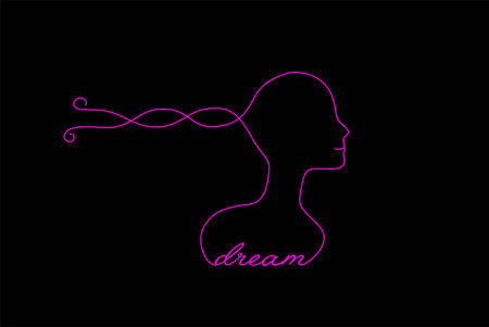 girl in dream  , dream creative contemporary concept, girl profile in vivid color in lines on the black background,のイラスト素材