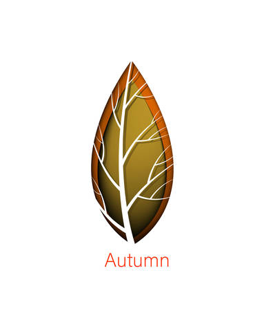 Autumn symbol, layered orange leaf on the white background, october paper card,のイラスト素材