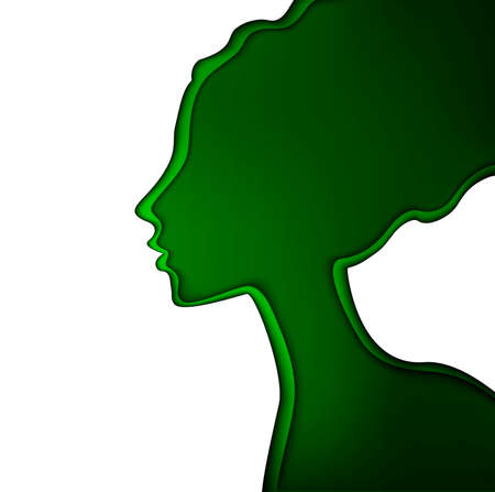 refresh the skin concept, spring woman concept, layered woman profile in green color on the white background, fresh day idea, vectorのイラスト素材
