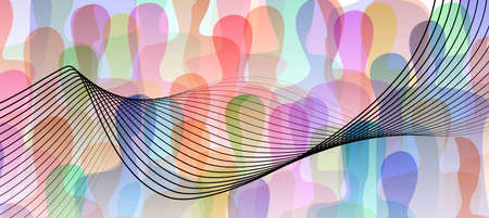 flue concept, crowd of grey people and wave lines between them, spread virus, vector