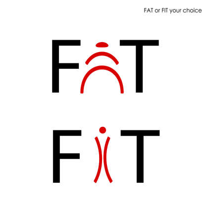 fat and fit creative concept on the white background, word FAT and FIT design,のイラスト素材