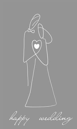 wedding couple creative concept, simple silhouette bride and groom on the soft grey background,のイラスト素材