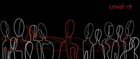 covid-19 spread concept, crowd of white colored people and one person red who spread the infection, spread virus, vectorのイラスト素材