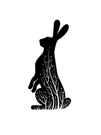 Easter hare concept, Easter rabbit silhouette in black color on the white background, new look on Easter holiday symbol,のイラスト素材