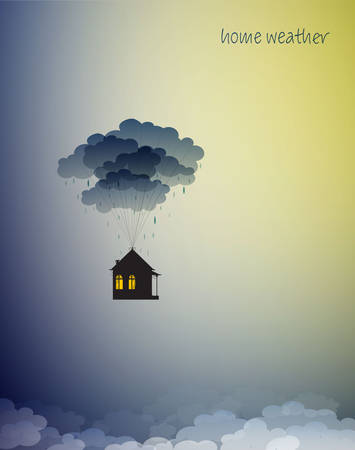 stay home concept, save life stay home, house hanging on the colored flying ballons in the sky, home isolation,のイラスト素材