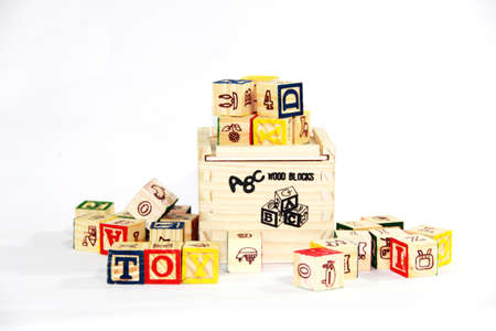 alphabet  wooden blocks on white background.の写真素材