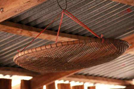 winnowing basket, bamboo threshing basket use for food airingの写真素材
