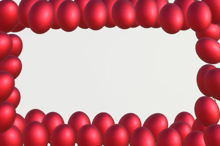 Red balloons frame on white background with copy space. 3D rendering.の写真素材