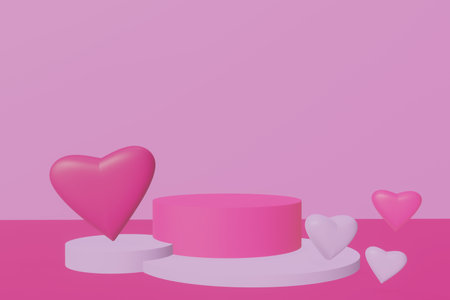 3d render of Valentine's day background with podium and hearts.の写真素材
