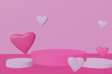 Valentine's day background with hearts and podium. 3d renderingの写真素材