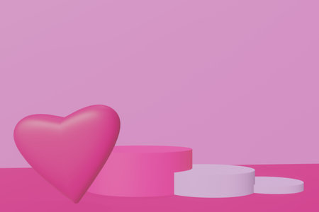3d render of Valentine's Day background with podium and heart.の写真素材