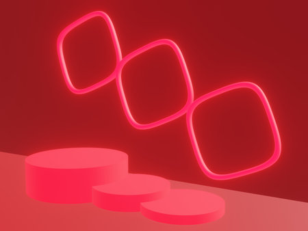 3d rendering of red podium for product display. Abstract background.の写真素材