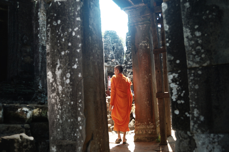Monks at The Bayon Temple. Angkor Thom Cambodiaのeditorial素材