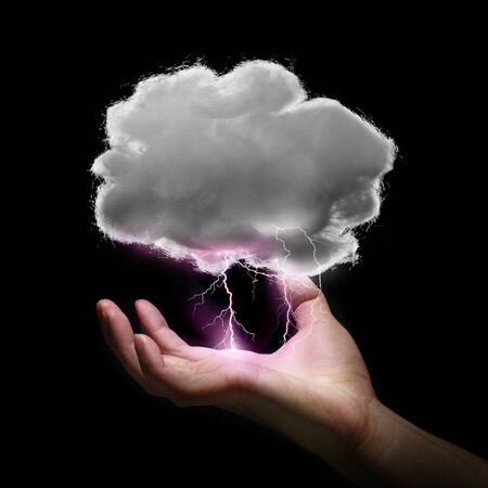 hand hold thunderbolt and cloud make from cotton