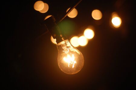 Lighting decor. Retro light bulb filament close up.Illuminated.
