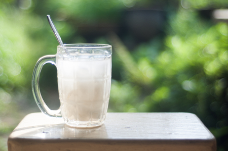 Fresh Organic Coconut Water in a Glassの写真素材