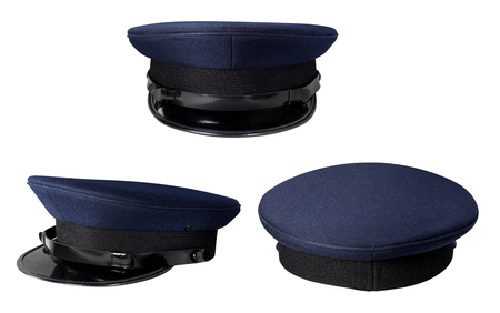 Dark Police cap without badge isolated on white with clipping pathの写真素材