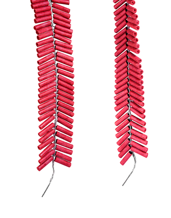 Red Firecrackers isolated on white background with clipping path.の写真素材