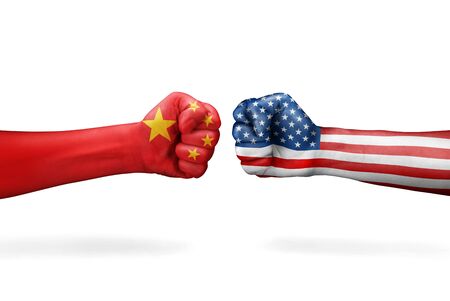 Conflict between USA and China isolated on white backgroundの写真素材