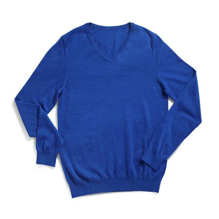 Men's long sleeve t-shirt front view isolated on whiteの写真素材