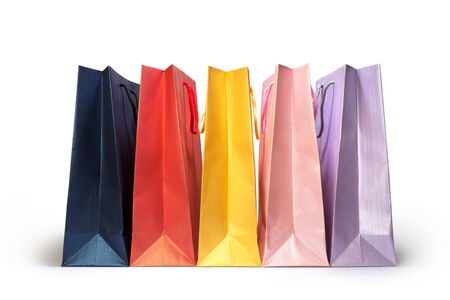 Set of Colorful Empty Shopping Bags Isolated on whiteの写真素材