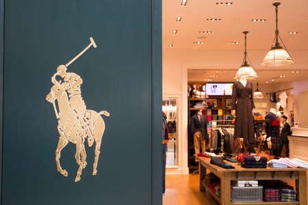 Singapore - October 26, 2019: Photograph of the Polo Ralph Lauren logo outside a shop in Singaporeのeditorial素材