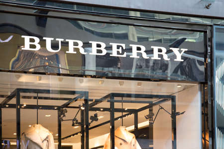 Sinagapore - October 26, 2019: Burberry logo in Marian bay Sand shopping central.のeditorial素材