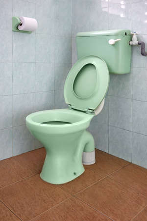 New ceramic toilet bowl in washroom.