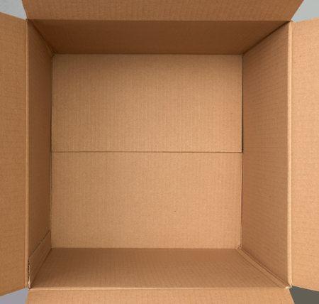 Empty open rectangular cardboard box close up.