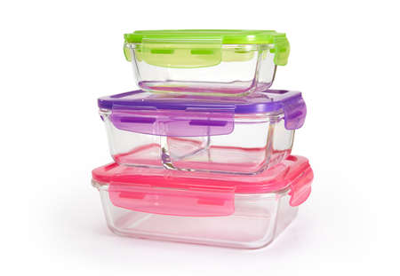 Glass food container isolated on white background with clipping pathの写真素材