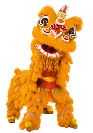 Lion dance isolated on white backgroundの写真素材