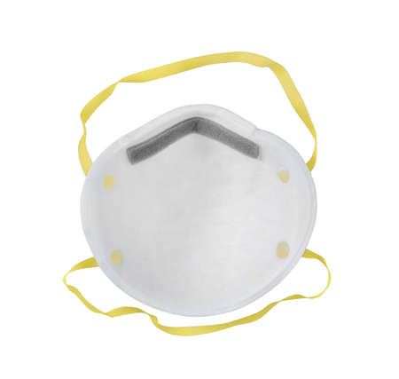 Back view of N95 Respirators and Surgical Masks (Face Masks). White medical mask isolated on white background.の写真素材