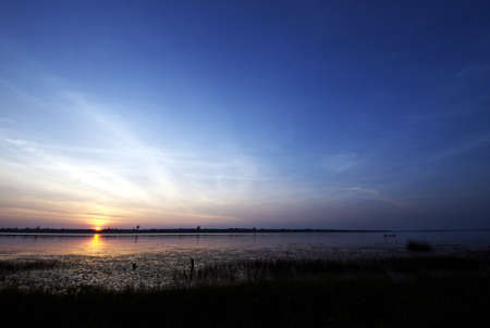 Sunset at the reservoirの写真素材