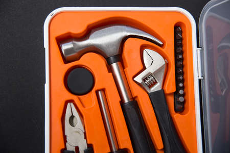 tool box with tools, hammer,wrench,screwdriver.の写真素材