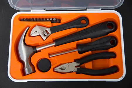 tool box with tools, hammer,wrench,screwdriver.