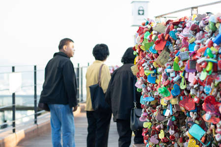 Seoul, South Korea - September 17, 2018 : Variety of locked key at N Seoul tower on the Namsan mountain that people believe they will have the forever love if write the couple name on itのeditorial素材