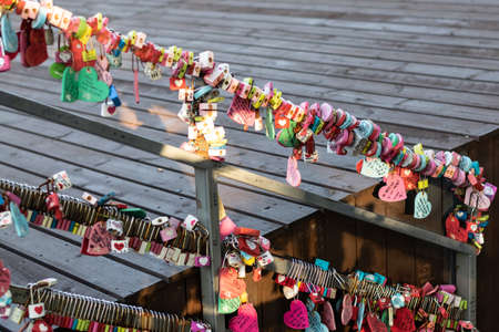 Seoul, South Korea - September 17, 2018 : Variety of locked key at N Seoul tower on the Namsan mountain that people believe they will have the forever love if write the couple name on itのeditorial素材