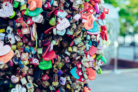 Seoul, South Korea - September 17, 2018 : Variety of locked key at N Seoul tower on the Namsan mountain that people believe they will have the forever love if write the couple name on itのeditorial素材